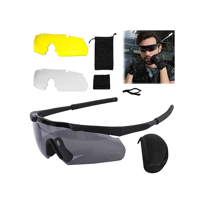 Lunettes de tir avec 3 verres interchangeables, lunettes de protection avec verres transparents anti-buée et résistants aux rayures, réglables,