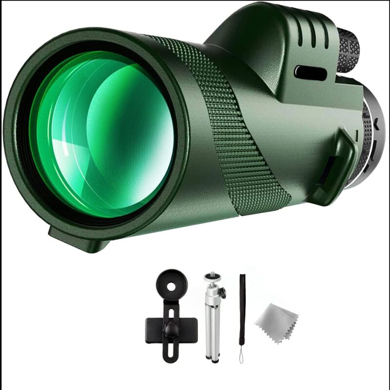 Lunettes de vision nocturne, BAK4, 10x, 60 mm, avec support pour smartphone et trépied télescopique, vert armée