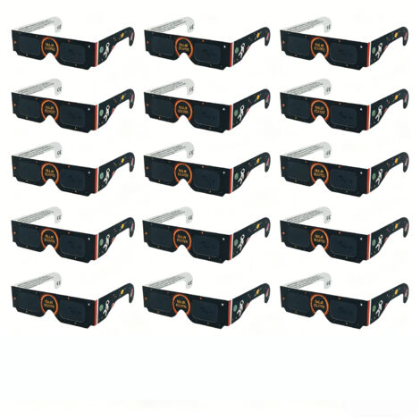 Lunettes d'observation d'éclipse solaire 2026 certifiées CE & ISO, pack de 15 paires de protection solaire sûres, motif astronaute noir.