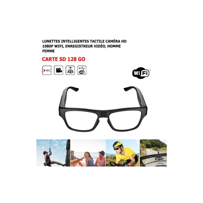 ME - Lunettes Intelligentes Tactile Caméra hd 1080P WiFi, Enregistreur Vidéo, Conduite Automobile, Plein Air, Carte mémoire 128 Go