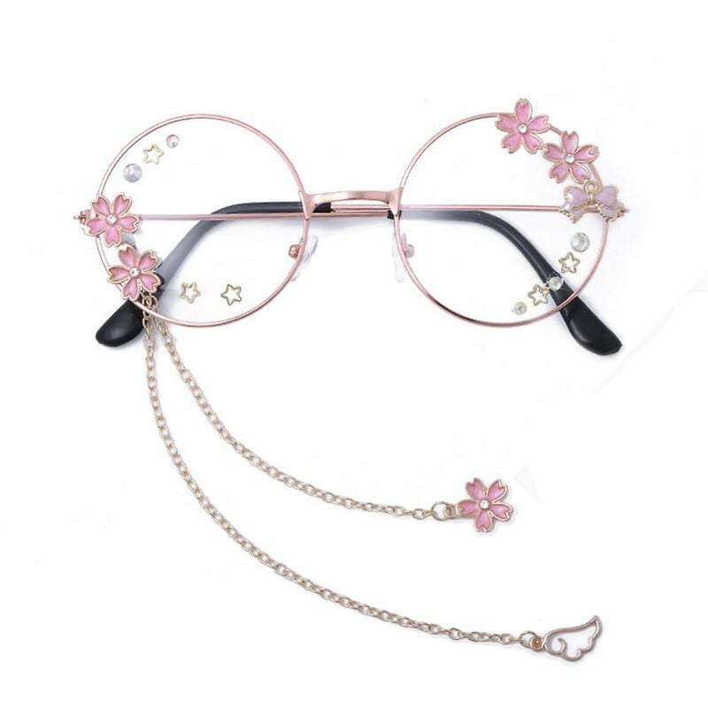 Fei Yu - Lunettes Kawaii avec chaîne Sakura Star Wing Décoration Lolita Cosplay Accessoires Lunettes à monture ronde mignonnes Accessoires Jk