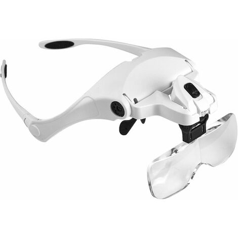 Lunettes Loupe avec 2 Lumières LED, Frontale Grossissantes Casque Loupe Mains Libres pour Couture, Lecture Réparations, Bijoux, Montres et Artisanat, 5 Lentilles Détachables (1.0X-3.5X)