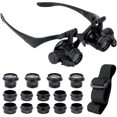 lunettes Loupe Avec 2 Lumires Led, 8 Lentilles Dtachables, Loupe  Montage Sur Tte, Lunettes Loupe Mains Libres Pour Rparation, Lecture, Bijoux, Mo