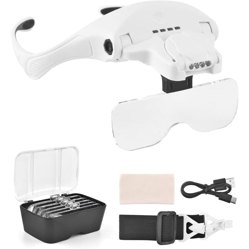 Lunettes Loupe Grossissante, Lunette Loupe à Chargement USB avec lumière 4 LED et Interrupteur Tactile,Lampe Frontale pour Lecture Bijoutier Broderie