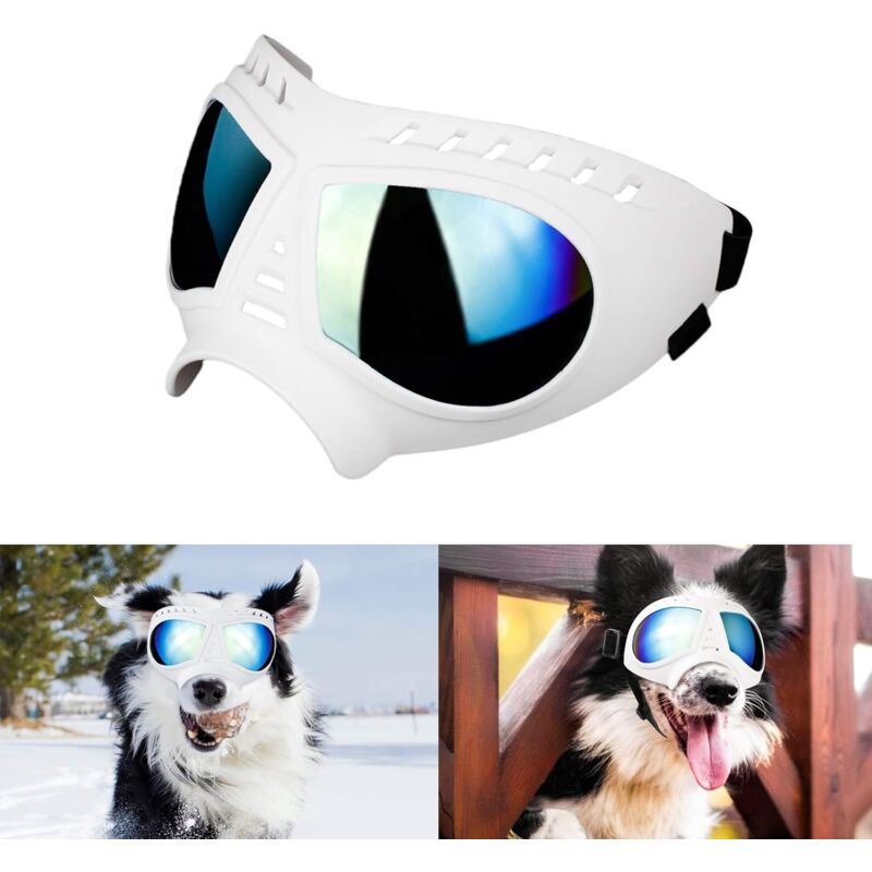 Lunettes pour Chien Lunettes pour Animaux de Compagnie, Lunettes pour Moyen Grand Chien de Anti-UV Imperméable et Coupe-Vent - Blanc Fei Yu
