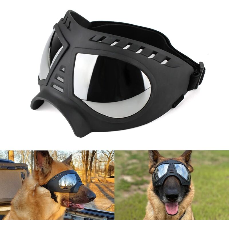 Lunettes pour Chiens Protection des Yeux Sangles Réglables Facile à Mettre Anti-UV Lunettes de Soleil pour Moyen/Grand Chien