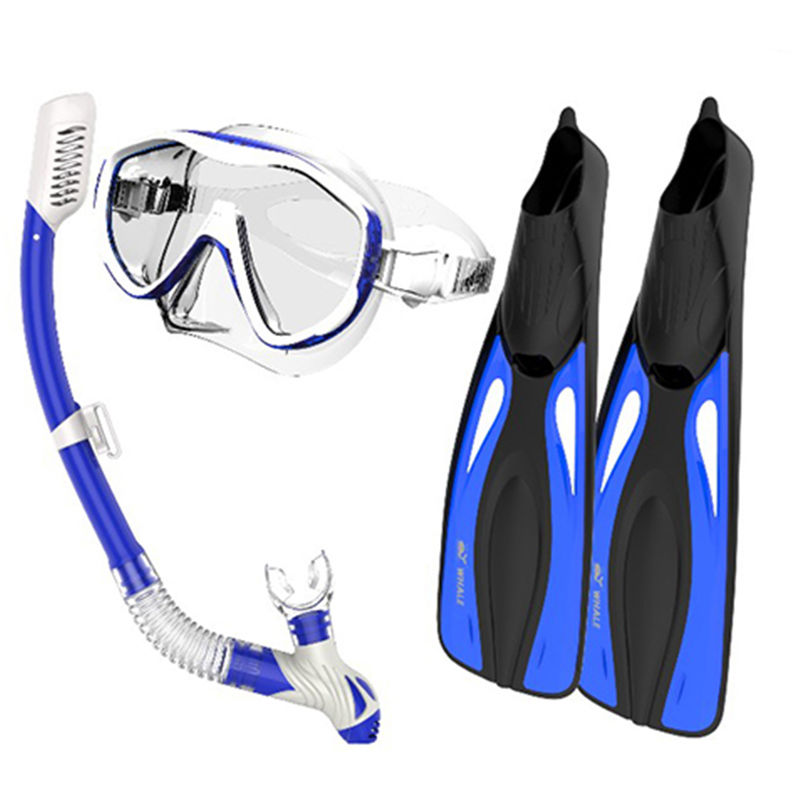Lunettes Snorkel Flippers Set Snorkeling Lunettes Natation Palmes Plongee Avec Tuba Vitesse Forfait, Bleu, Ml