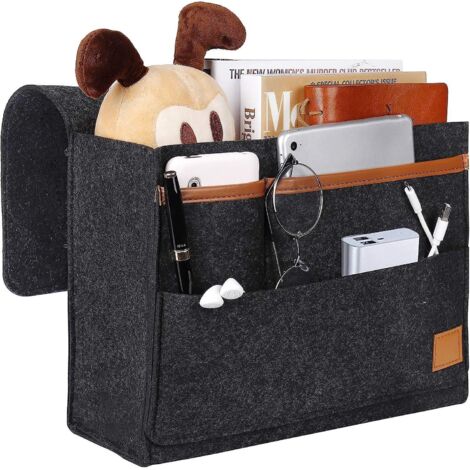 lunnettes Gris Fonc-organisateur De Caddie, Poche De Lit Caddie De Chevet En Feutre Bedside Pocket Sac De Rangement Pour Tlphone, Tlcommande, Jour