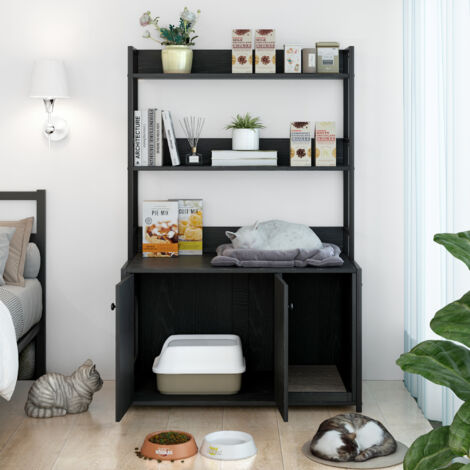 Lunsy – Meuble cache bac à litière pour chat 90x45x132 cm – Armoire en bois MDF haute densité – Design élégant et fonctionnel – Réduit les odeurs