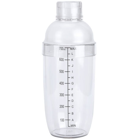 Luocute Shaker à Cocktail avec Balance et Passoire, Bouteille en Plastique Transparent pour Shaker à Cocktail, Bouteille de Mélangeur de Vin, Doseur de thé pour Bar, Fête, Maison, (700ML)