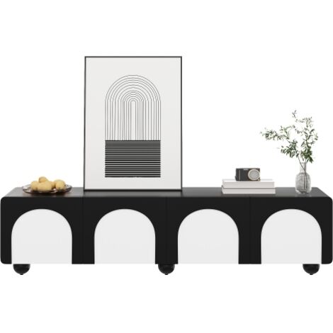 Luonians-Meuble TV avec deux tiroirs et deux portes, meuble TV bas de 180 x 38 x 45 cm, design classique noir et blanc