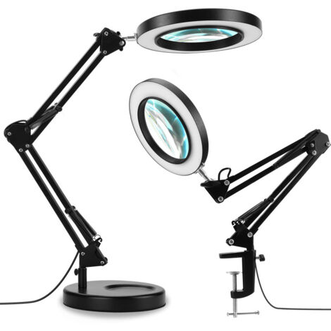Lupa 2 en 1 con lámpara y soporte, 3 modos de color, intensidad de luz ajustable, aumento de 10x, cristal auténtico, LED.