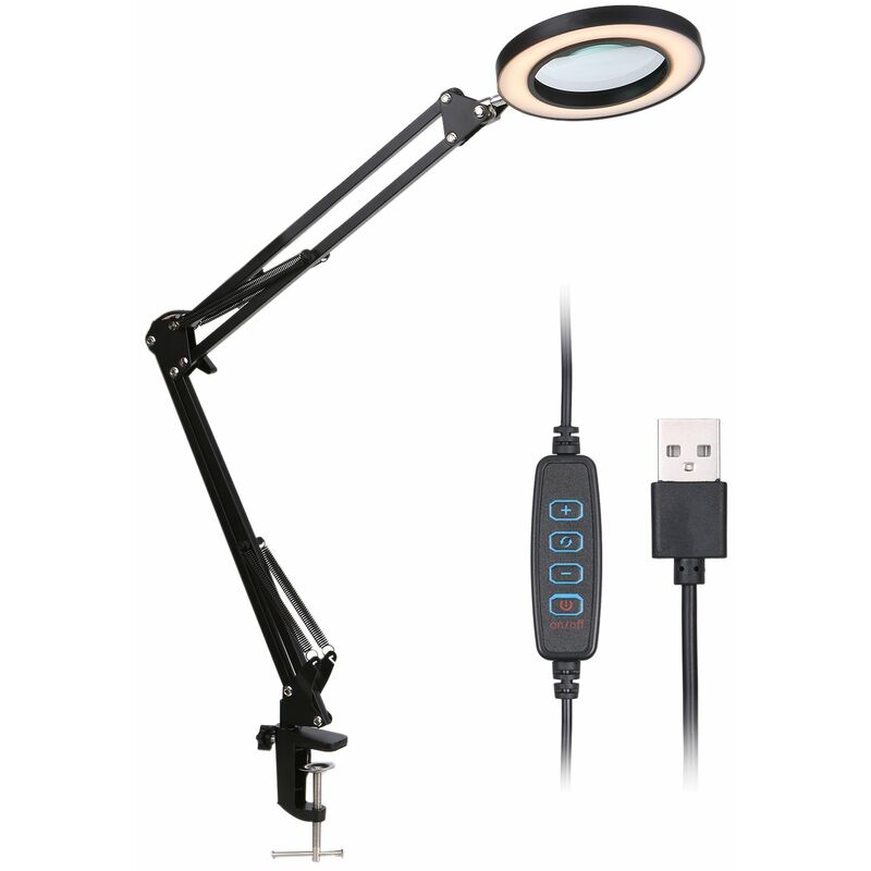 

Happyshopping - Lupa con luz de clip de abrazadera de 64 LED,lámpara de escritorio con cambio de temperatura de 3 colores,aumento de 8