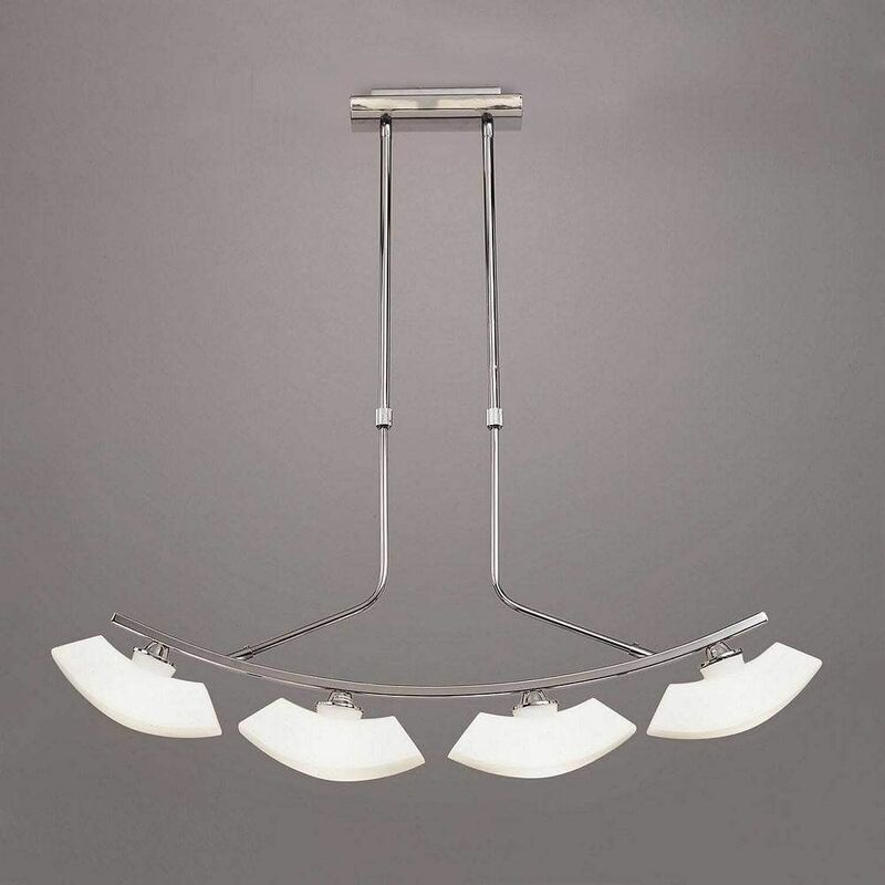 Lupa Curved Bar telescopic pendant light, 4 G9 bulbs, polished chrome / frosted white glass