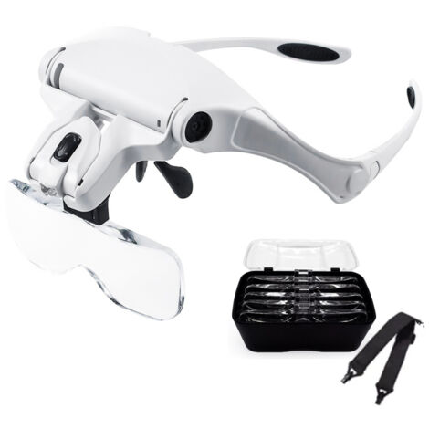 Lupa de diadema LED con múltiples aumentos: lupa manos libres con 5 lentes intercambiables (de 1.0x a 3.5x), diadema incluida.