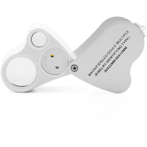 Lupa de joyero (blanco plateado), lupa de relojero con luz LED, lupa de bolsillo con monóculo para joyería de piedras preciosas, sellos, monedas, relojes, patrones antiguos
