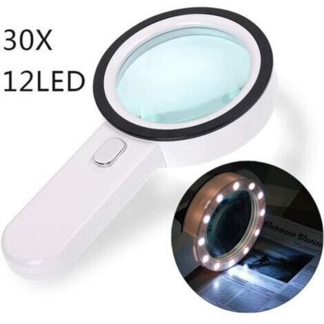 Lupa de lectura, lupa con 12 LED, aumento de 30X, lupa de bolsillo grande iluminada para joyeros, relojeros, artesanos, niños, ancianos, etc.