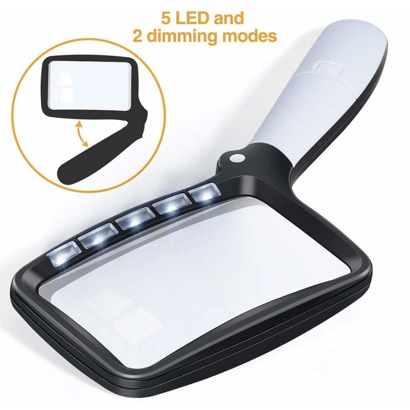 

Lupa de lectura plegable Lupa grande de 5 LED con luz Lupa portátil de 2 modos Lupa regulable para lectura de personas mayores