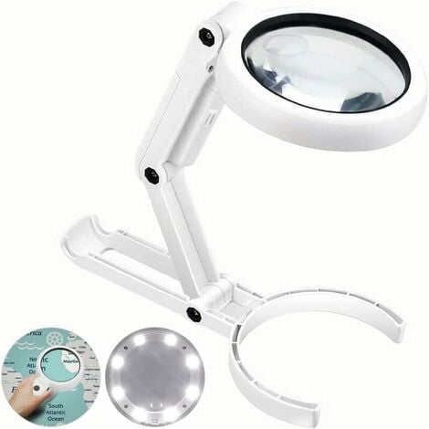 Lupa de mano iluminada con soporte, lupa de mesa 5X 11X con soporte plegable, lupa de lectura, lupa de mesa con 8 luces LED, para lectura, inspección, soldadura, manualidades, reparación