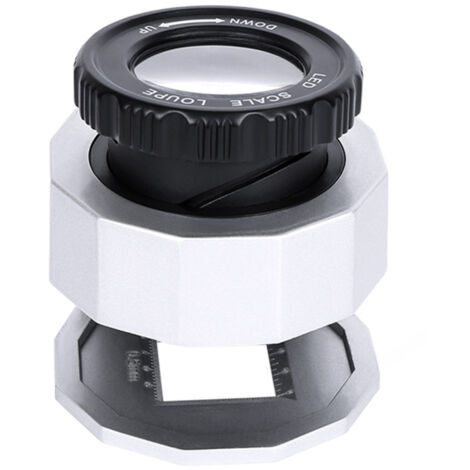 Lupa de mesa plegable, escala LED, aumento de 30x, espejo compacto, 3 LED y 3 lámparas UV blancas.
