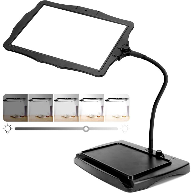 Lupa grande de 3 aumentos con luz y soporte, 48 LED, brillo ajustable, cuello de cisne, lámpara de escritorio, lupa grande para leer, coser y hacer