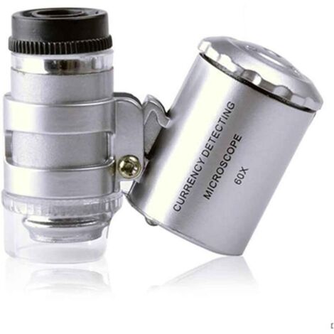 Lupa iluminada CHOYCLIT 60X, minimicroscopio de bolsillo de mano, lupa UV, detector de moneda, lupa de joyero con luz LED
