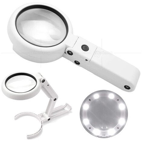 Lupa iluminada de mano de pie 5X 11X con 8 luces LED, lupa de lectura, lupa de mesa con soporte plegable