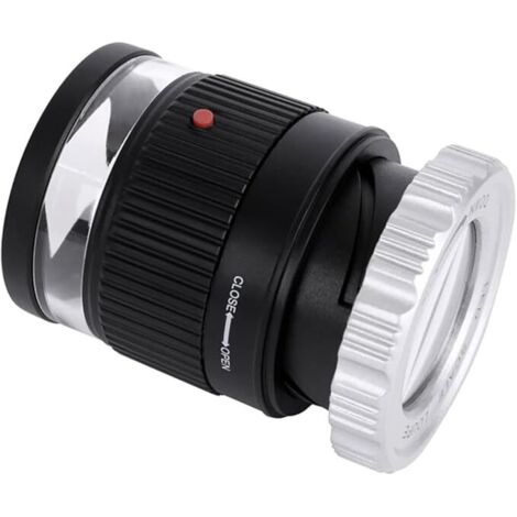 Lupa LED negra de 10 aumentos, lupa portátil para joyería, lupa para punto de cruz con luz violeta, paño de enfoque, lente, escala cilíndrica para medir textiles e identificar sellos.