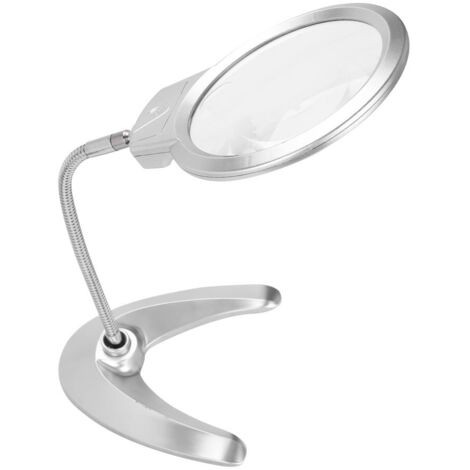 Lupa plegable ajustable con soporte, lupa de 2x/5x con doble lente, lupa de mesa/escritorio con 2 luces LED para lectura, bordado, exploración y reparación.