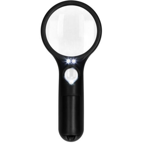 Lupa portátil con iluminación LED y gran aumento (de 2,5x a 45x) para leer joyas, mapas, periódicos y sellos.