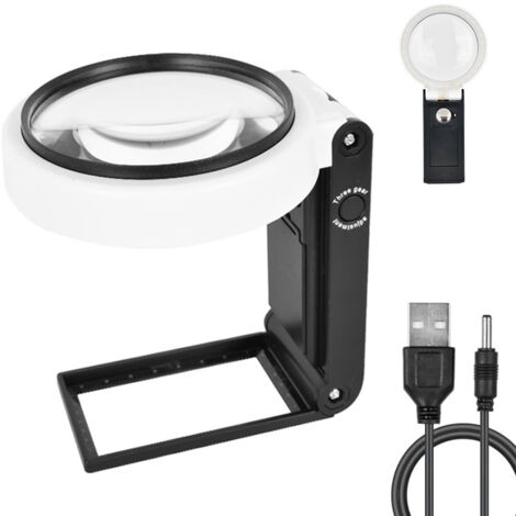 Lupas con luz y soporte, lupa iluminada 10x/25x, lupa grande sobre soporte con 8 luces LED para trabajos de cerca, coleccionismo de sellos y monedas