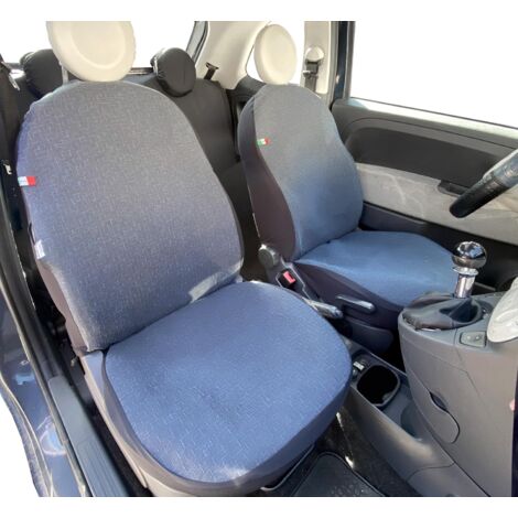 Lupex Shop - Coppia Coprisedili Anteriori Compatibili per auto 500, senza poggiatesta, tessuto Jacquard (90 - Blu )