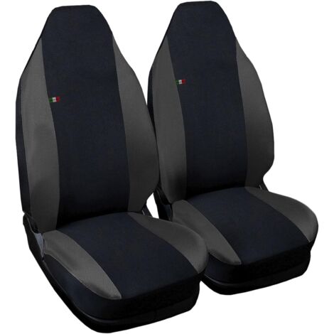 Lupex shop - Coppia coprisedili anteriori per auto Smart.1s (W450), Made In Italy, con copri poggiatesta, tessuto poliestere, Senza logo, colore - Nero\Grigio Scuro
