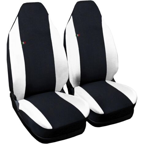 Lupex shop - Coppia coprisedili anteriori per auto Smart.3s (W452), Made In Italy, con copri poggiatesta, tessuto poliestere, Senza logo, colore - Nero\Bianco