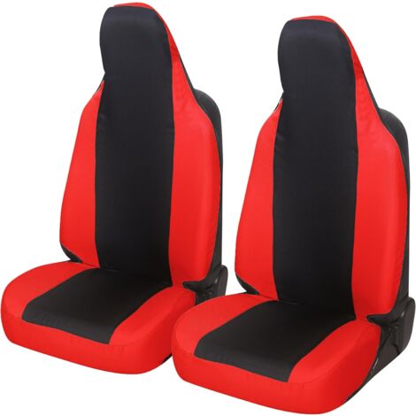 Lupex shop - Coppia coprisedili anteriori universali per 107, Made In Italy, tessuto policotone, poggiatesta integrato, Senza logo, Nero\Rosso