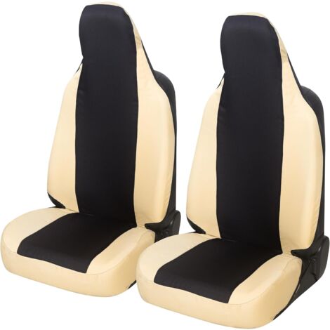 Lupex shop - Coppia coprisedili anteriori universali per Zoe, Made In Italy, tessuto policotone, poggiatesta integrato, Senza logo, Nero\Beige