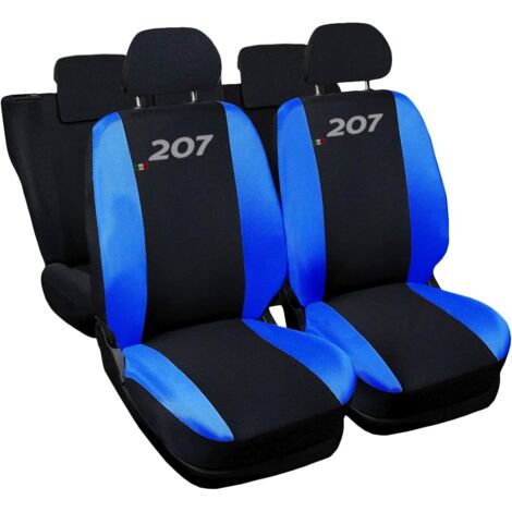 Lupex shop - Coprisedili Auto Compatibili per 207, Made In Italy, set di copri sedili anteriori e posteriori con copri poggiatesta incluso, tessuto poliestere, colore - Nero\Blu Royal