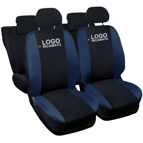Lupex shop - Coprisedili Auto Compatibili per 600, Made In Italy, set di copri sedili anteriori e posteriori con copri poggiatesta incluso, tessuto poliestere, Nero - Blu Scuro