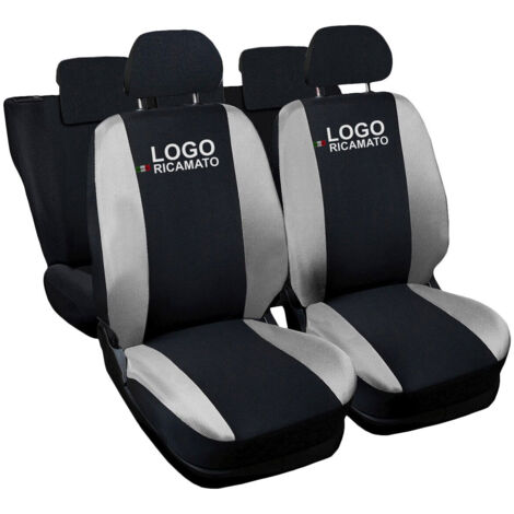 Lupex shop - Coprisedili Auto Compatibili per 600, Made In Italy, set di copri sedili anteriori e posteriori con copri poggiatesta incluso, tessuto poliestere, Nero - Grigio Chiaro