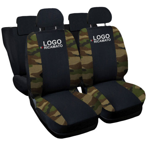 Lupex shop - Coprisedili Auto Compatibili per 600, Made In Italy, set di copri sedili anteriori e posteriori con copri poggiatesta incluso, tessuto poliestere, Nero - Mim. Classico