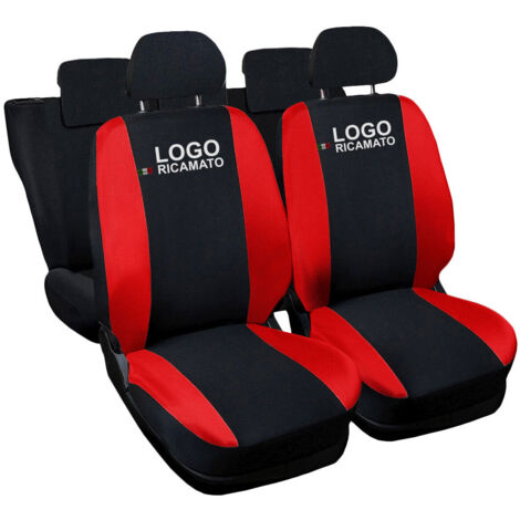 Lupex shop - Coprisedili Auto Compatibili per 600, Made In Italy, set di copri sedili anteriori e posteriori con copri poggiatesta incluso, tessuto poliestere, Nero - Rosso