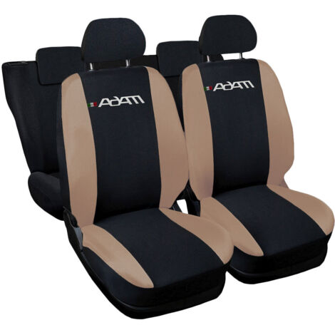 Lupex shop - Coprisedili Auto Compatibili per Adam, Made In Italy, anteriori e posteriori con copri poggiatesta incluso, tessuto poliestere, Nero - Beige