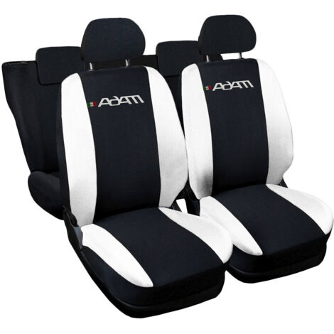 Lupex shop - Coprisedili Auto Compatibili per Adam, Made In Italy, anteriori e posteriori con copri poggiatesta incluso, tessuto poliestere, Nero - Bianco