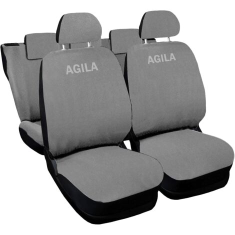 Lupex shop - Coprisedili Auto Compatibili per Agila, Made In Italy, set di copri sedili anteriori e posteriori con copri poggiatesta incluso, tessuto poliestere, colore unico Grigio