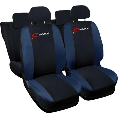 Lupex shop - Coprisedili Auto Compatibili per C-Max, Made In Italy, set anteriori e posteriori, copri poggiatesta incluso, tessuto poliestere, Nero - Blu Scuro