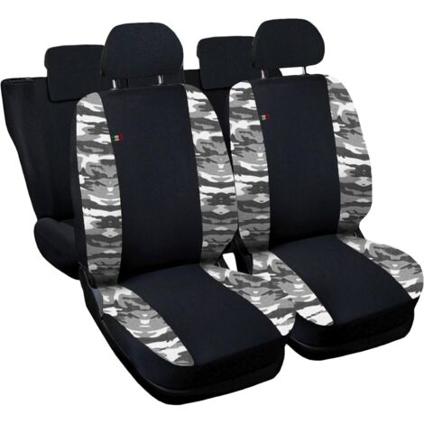 Lupex shop - Coprisedili Auto Compatibili per Classe A, Made In Italy, set anteriori e posteriori, copri poggiatesta incluso, tessuto poliestere, Nero - Mimetico Chiaro