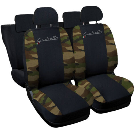 Lupex shop - Coprisedili Auto Compatibili per Giulietta, Made In Italy, set di copri sedili anteriori e posteriori con copri poggiatesta incluso, tessuto poliestere, colore - Nero - Mimetico Classico