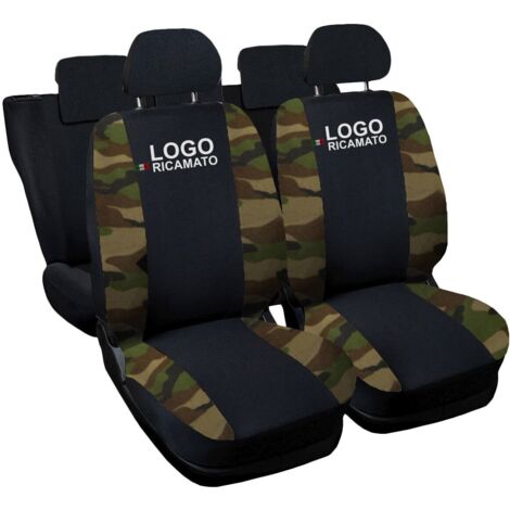 Lupex shop - Coprisedili Auto Compatibili per Golf, Made In Italy, set di copri sedili anteriori e posteriori, tessuto poliestere, colore - Nero / Mimetico Verde