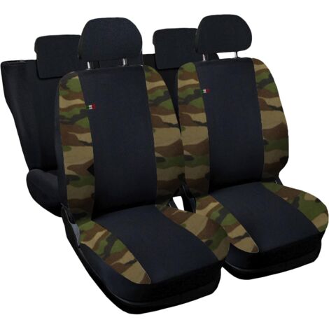 Lupex shop - Coprisedili Auto Compatibili per I10, Made In Italy, anteriori e posteriori con copri poggiatesta incluso, tessuto poliestere, Nero - Mimetico Classico