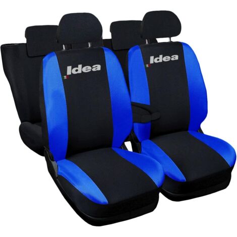Lupex shop - Coprisedili Auto Compatibili per Idea, Made In Italy, set di copri sedili anteriori e posteriori con copri poggiatesta incluso, tessuto poliestere, colore - Nero / Blu Royal